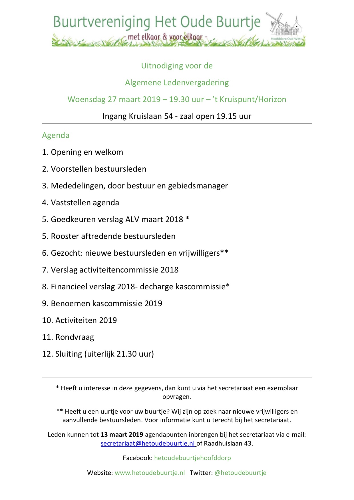 Agenda uitnodiging ALV 2019